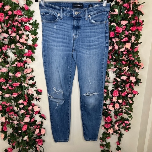 🌹Lucky Brand Ava Ankle Skinny Jeans Light Wash Blue Distressed Womens 6/28 - Picture 1 of 13